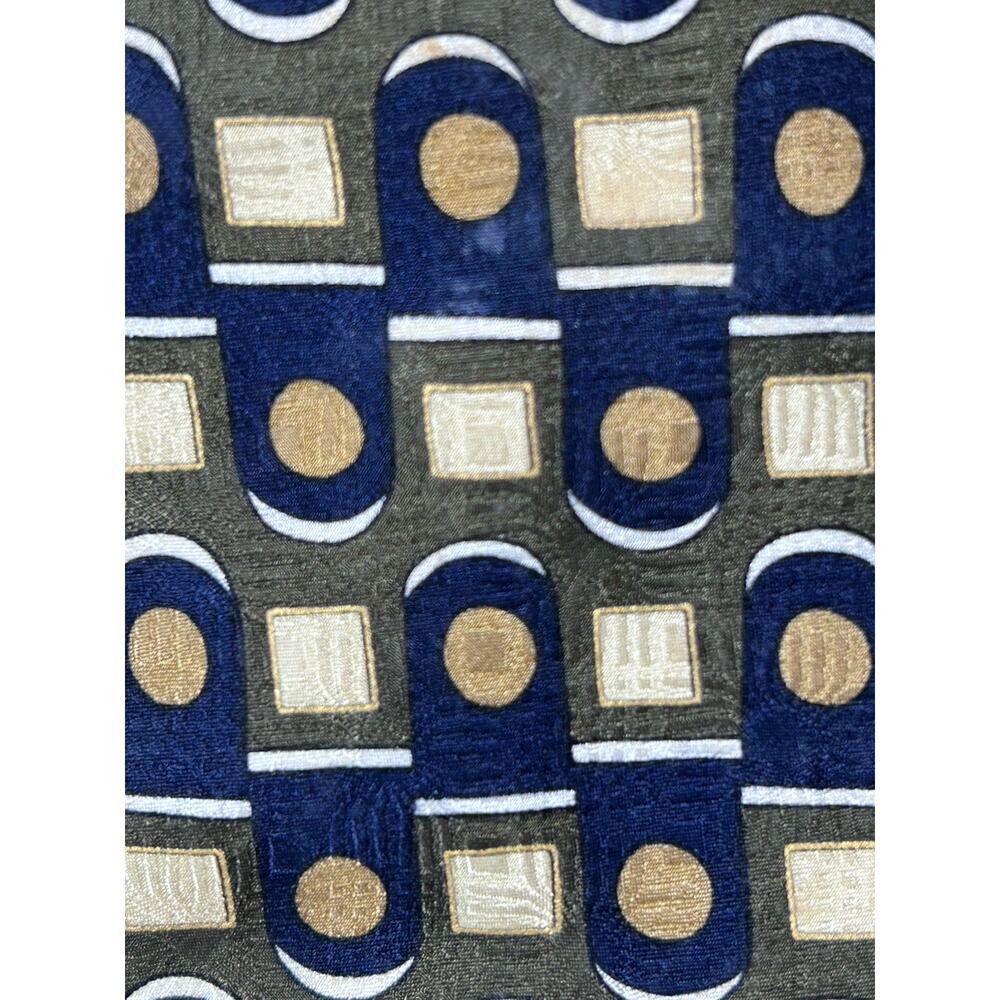 Vintage J. Riggins Silk Necktie Men's Blue Gold Geometric Abstract Art Deco USA - Picture 3 of 6